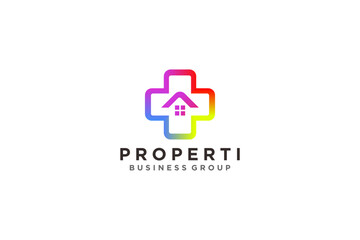 Obraz premium Real estate logo house property cross shape frame colorful icon symbol