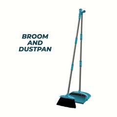 Broom and Dustpan Vector illustration in blue medical color. Flat cartoon semi realistic design style. Suitable and perfect for many purposes, such as health and medical design material.