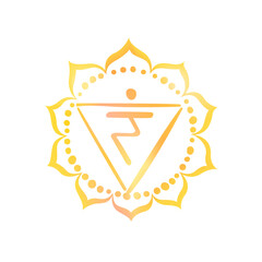 Manipura - the third primary chakra. Adrenal gland in human body. Vector illustration for yoga studio. Symbol  of energy center of human body, used in Ayurveda medicine, Yoga, Reiki
