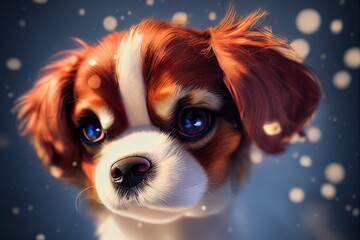 3D-Rendered Cavalier Saint Charles puppy playing outside and enjoying the weather. computer-generated image meant to mimic photorealism