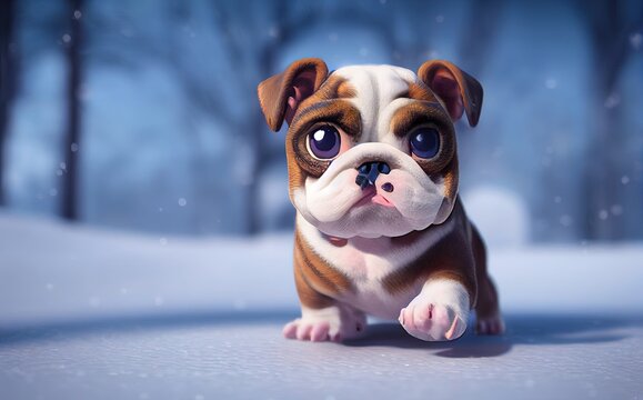 3D-Rendered American Bulldog puppy playing outside and enjoying the weather. computer-generated image meant to mimic photorealism