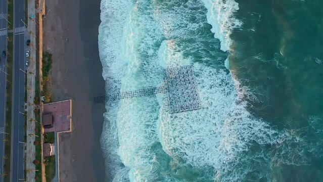 Strong storm in the sea Turkey Alanya Aerial Shoot