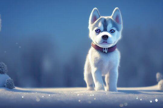 3D-Rendered Siberian Husky puppy playing outside and enjoying the weather. computer-generated image meant to mimic photorealism