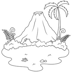 hand drawn of Volcano mountain  line art  