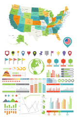 USA map and Infographics design elements