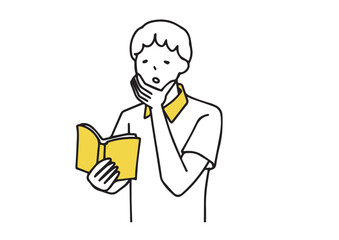 本を読んで勉強している男性　シンプルな線の人物イラスト