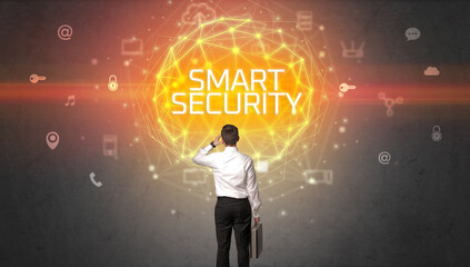 Rear view of a businessman, online security concept