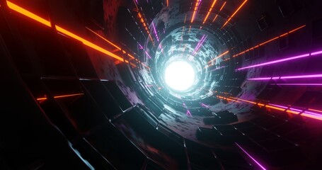 Fototapeta premium abstract background using a hallway shape with a cube-like texture such as a window and a orange-purple laser method, 3d rendering, and 4K size