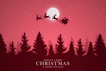 Fototapeta na wymiar Merry Christmas with Santa Claus sleigh