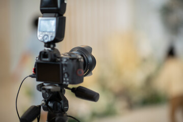 Naklejka premium professional photographer, closeup digital camera