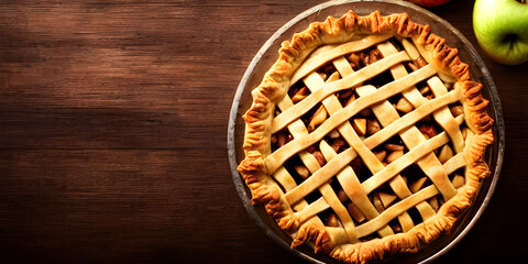 Homemade Apple Pie on Wood Background