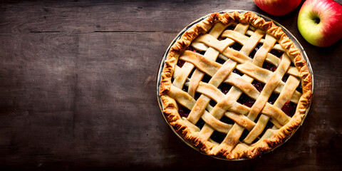 Homemade Apple Pie on Wood Background