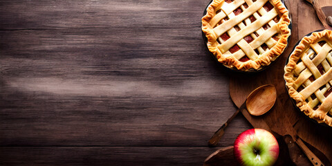 Homemade Apple Pie on Wood Background