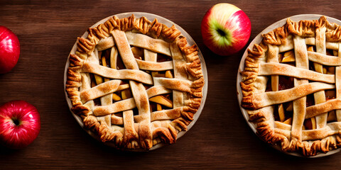 Homemade Apple Pie on Wood Background