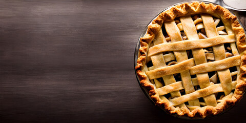 Homemade Apple Pie on Wood Background
