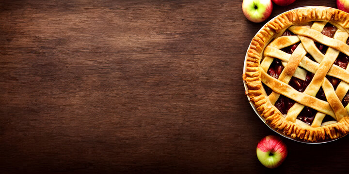 Homemade Apple Pie on Wood Background