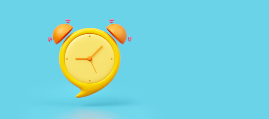 creative alarm clock with yellow or orange. chat box sound time past present future routine time morning noon evening awake messages. working lifestyle and activity. clipping path. 3D Illustration. - obrazy, fototapety, plakaty