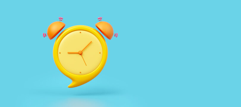 creative alarm clock with yellow or orange. chat box sound time past present future routine time morning noon evening awake messages. working lifestyle and activity. clipping path. 3D Illustration.