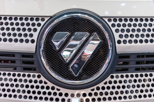 Metro Manila, Philippines - Sept 2022: Closeup of The Foton badge on one of its new trucks.