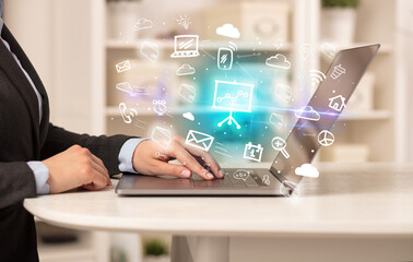 Businessman working on laptop with new business concept