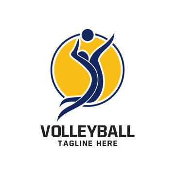 Volleyball Logo Design With People Jump Hit the Ball Icon