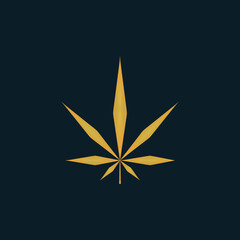 Obraz premium Gold cannabis leaf logo vector. Marijuana legalize. Abstract linear symbol. Medicine cannabis sign. Hash, ganja cbd rasta indica sativa logo. For design, logo, illustration, animation, etc.