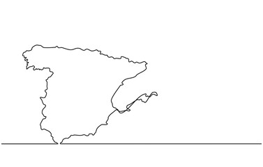 Continuous line drawing of Spain map. Transparent background map for Education, Travel through cities in Spain, infographic, Science, Web Presentation in doodle style.