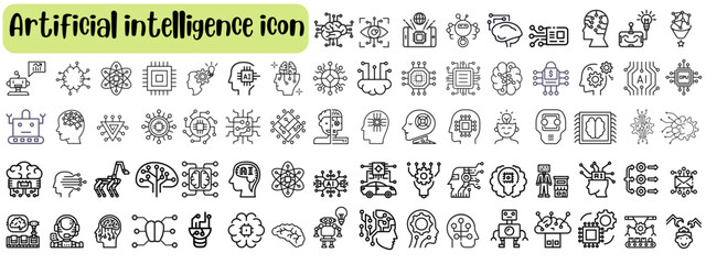Set of artificial intelligence icons with editable stroke.