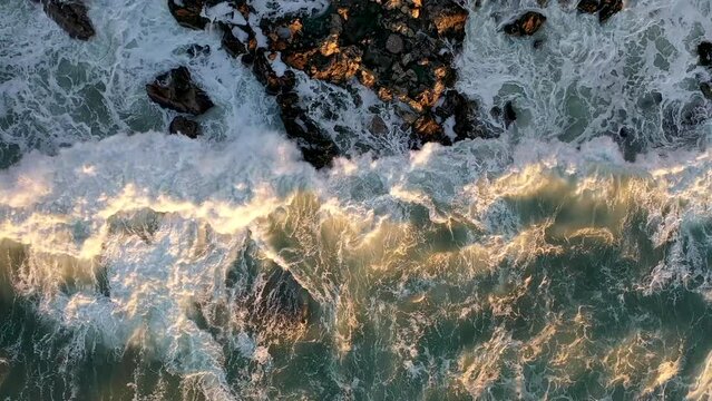 Epic Storm at sea filmed on a drone in the sunset