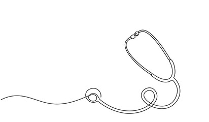 Continuous line drawing of medical health concept. Medical Stethoscope concept in doodle style. Stethoscope detecting heart isolated on transparent background.