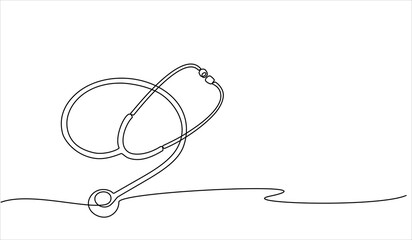 Continuous line drawing of medical health concept. Medical Stethoscope concept in doodle style. Stethoscope detecting heart isolated on transparent background.
