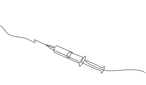 Continuous line drawing of medical health concept. Medical syringe concept with vaccine bottle in doodle style. Syringe, Vaccine vial, anti virus, Stethoscope isolated on a transparent background.