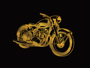 Plakat old motor bike of drawing ink and gold for poster vintage