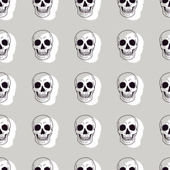 Scary Skull Head Bones Vector Graphic Art Halloween Seamless Pattern