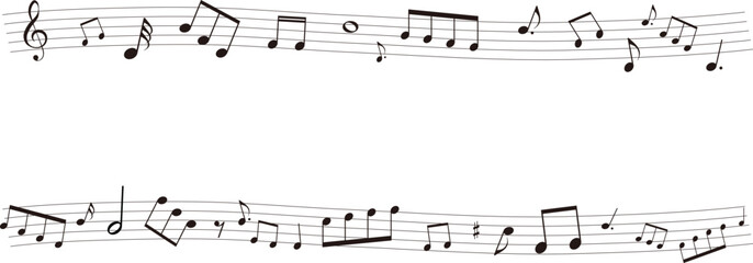 五線譜のフレームイラスト　背景イラスト　音符、休符、音楽記号のイラスト