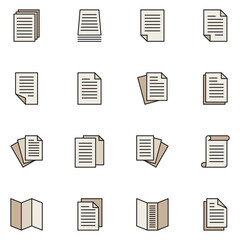 Paper Filled Line Icon Set Vector