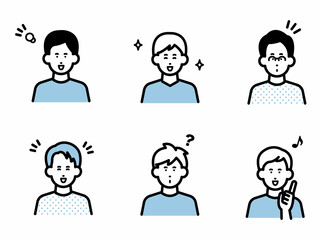 Obraz premium ポジティブな表情の男性のアバターイラストセット