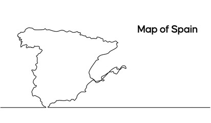 Continuous line drawing of Spain map. white background map for Education, Travel through cities in Spain, infographic, Science, Web Presentation in doodle style. vector illustration