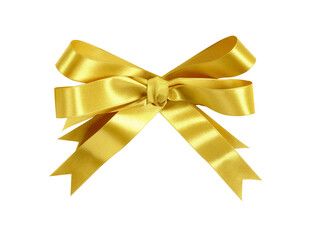 Gold bow or rosette ribbon one single tied isolated transparent background photo PNG file