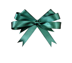 Green gift bow rosette ribbon tied one single isolated transparent background photo PNG file