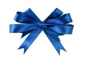 Blue bow rosette ribbon one single tied isolated transparent background photo PNG file