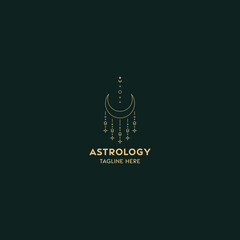 Astrology logo design template. Geometric logo design with celestial line art. Vector illustration.