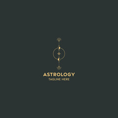 Astrology logo design template. Geometric logo design with celestial line art. Vector illustration.
