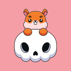 cute skull squirrel halloween cartoon mascot doodle art hand drawn concept vector kawaii icon illustration