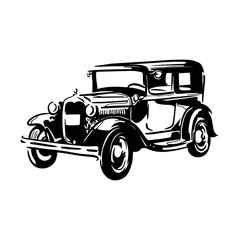 vintage car isolated on white of  ink drawing for poster