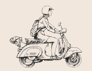 Fototapeta na wymiar vintage motor bike isolated on white of drawing for poster