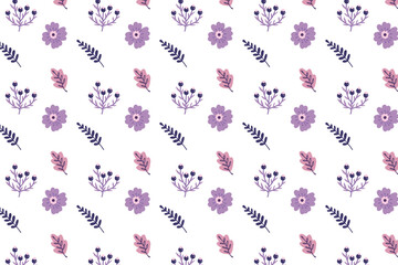beautiful hand drawn pink and violet flowers digital art seamless pattern