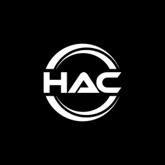 HAC letter logo design with black background in illustrator, vector logo modern alphabet font overlap style. calligraphy designs for logo, Poster, Invitation, etc.