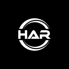 HAR letter logo design with black background in illustrator, vector logo modern alphabet font overlap style. calligraphy designs for logo, Poster, Invitation, etc.