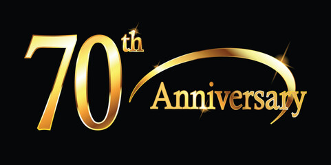 70th Anniversary celebration. Gold Luxury Banner of 70th Anniversary celebration. seventieth celebration card. Vector anniversary 